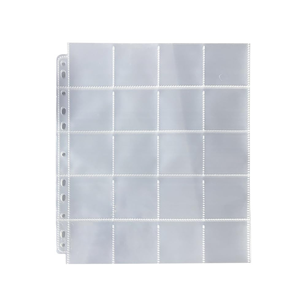 20 Sheets 20 Pocket Coin Collecting Binder Sheets Top Loading Photo Sleeves Stamp Collection Album Pages Cardboard Coin